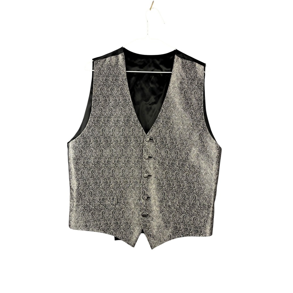 Men's Formal‎ Vest Patterned Black Silver V-Neck Sleeveless Dress Vest Size M
